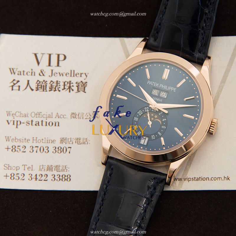 Patek Philippe 5396R-014 Replica Watch, Automatic, Blue Dial, 18kt Rose Gold Case, Alligator Strap - Image 5