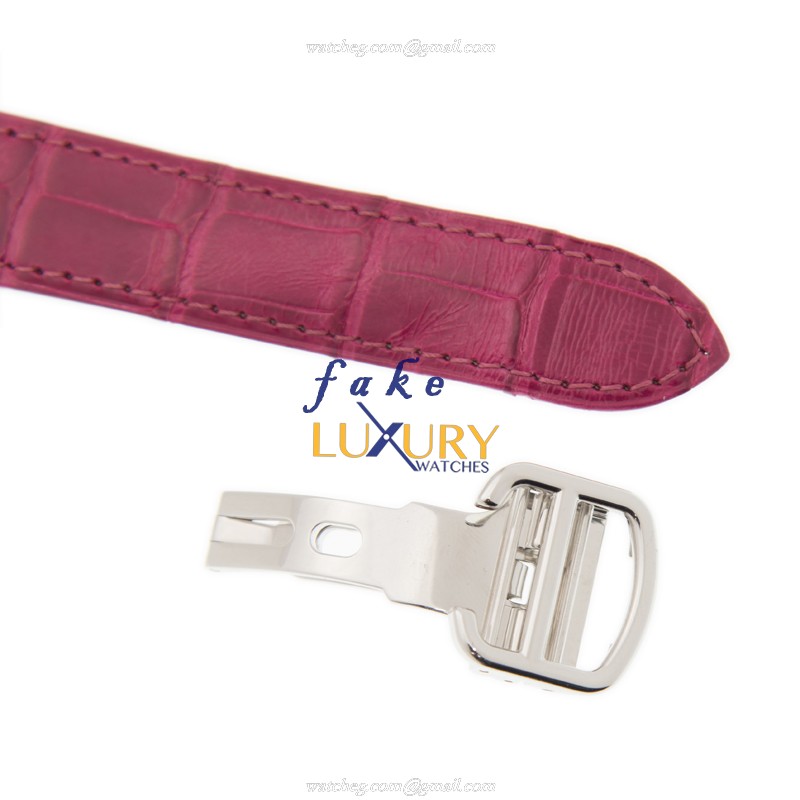 Cartier WT100030 Replica Watch TANK Quartz 18kt White Gold Diamond White Dial Purple Alligator Strap - Image 3