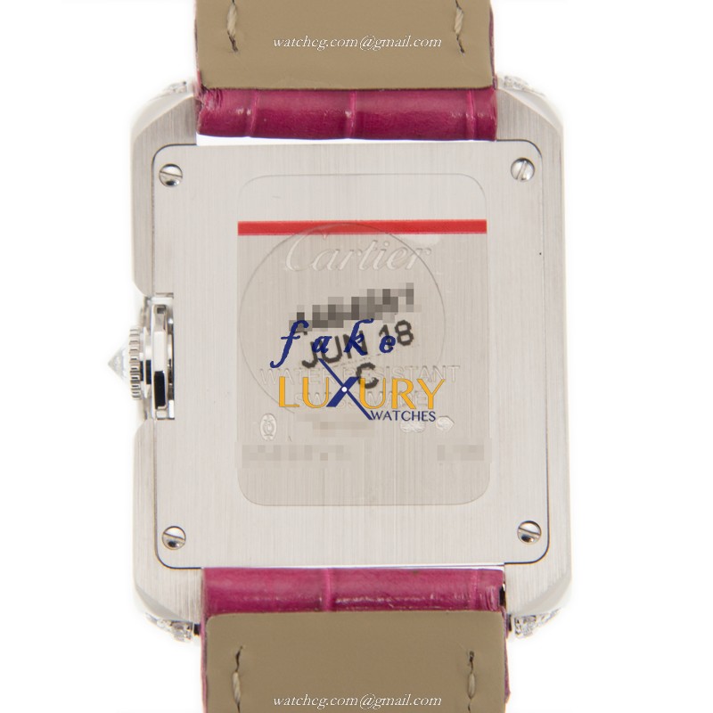 Cartier WT100030 Replica Watch TANK Quartz 18kt White Gold Diamond White Dial Purple Alligator Strap - Image 4
