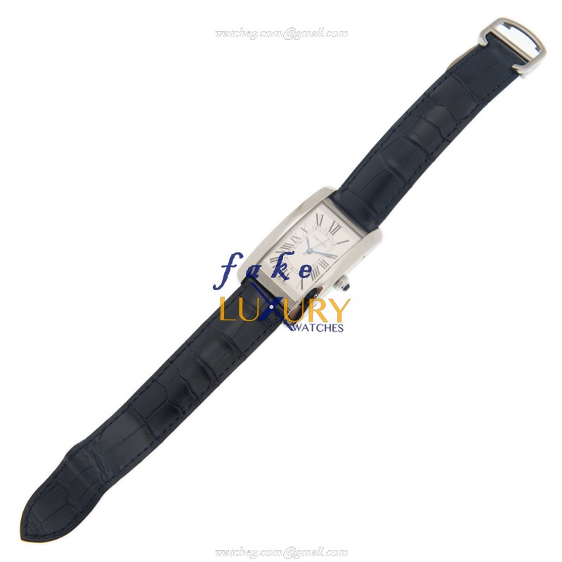 WSTA0018 - Cartier Tank Automatic Replica Watch Silver Dial Blue Alligator Strap - Image 2