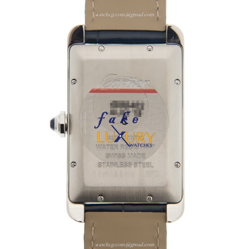 WSTA0018 - Cartier Tank Automatic Replica Watch Silver Dial Blue Alligator Strap - Image 3