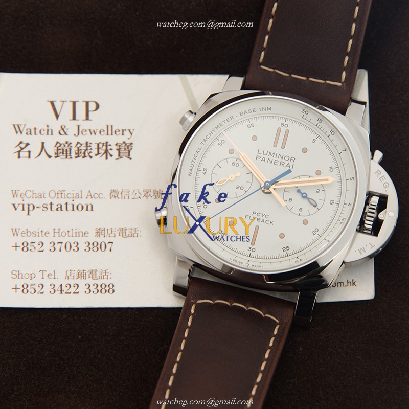 Panerai PAM00654 LUMINOR Automatic Stainless Steel Replica Watch, White Dial, Dark Brown Cowhide - Image 5