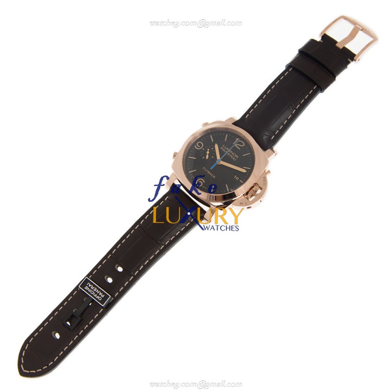 Panerai PAM00525 LUMINOR Auto 18kt Rose Gold Replica Watch - Swiss Movement - Black Dial - Brown - Image 2