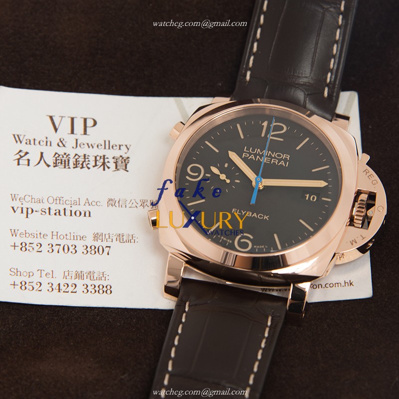 Panerai PAM00525 LUMINOR Auto 18kt Rose Gold Replica Watch - Swiss Movement - Black Dial - Brown - Image 5
