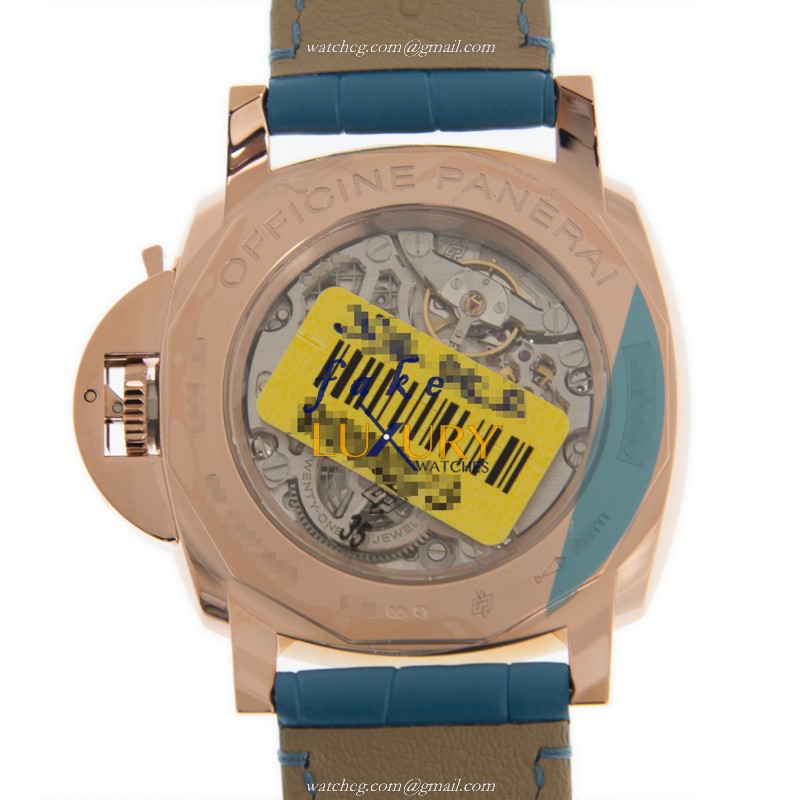 PAM00677 - Panerai Luminor Replica Watch - Manual Wind 18kt Rose Gold - Dark Grey Dial Blue - Image 3