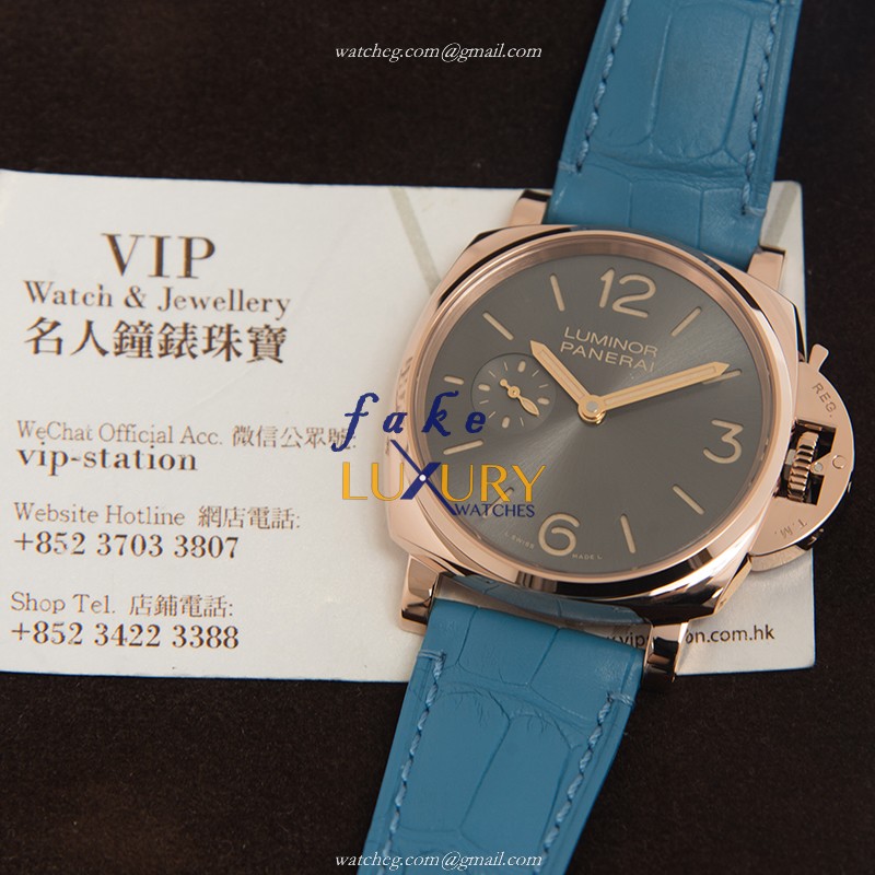 PAM00677 - Panerai Luminor Replica Watch - Manual Wind 18kt Rose Gold - Dark Grey Dial Blue - Image 5