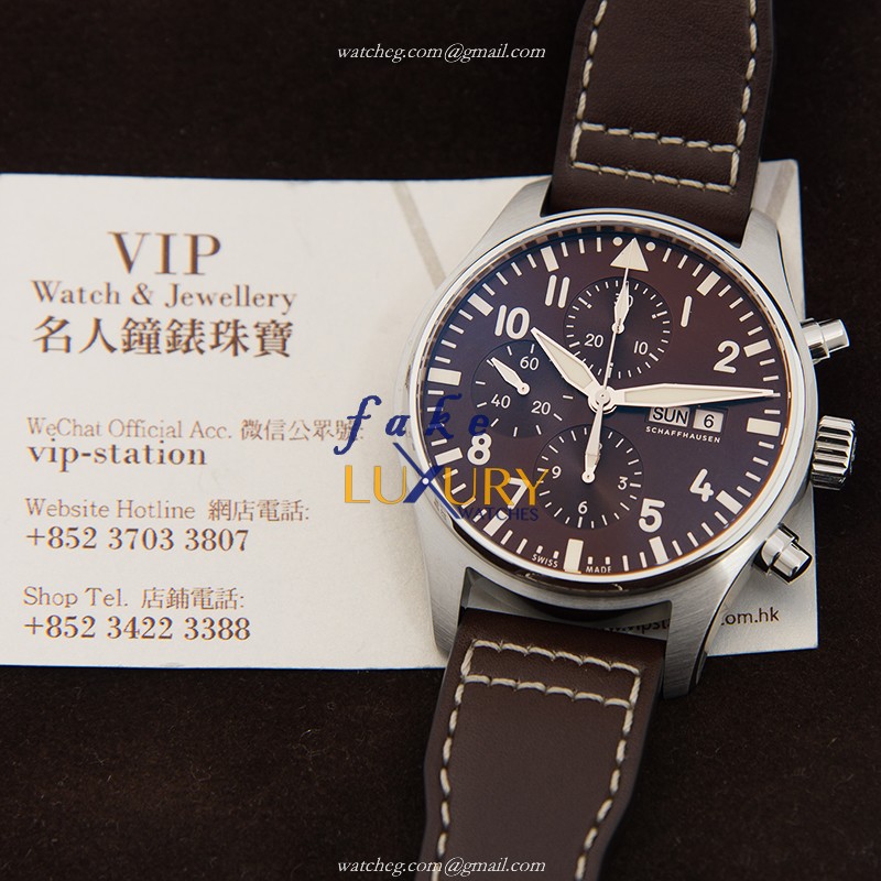 IWC IW377713 Replica Watch with Automatic Movement, Brown Dial, Steel Case Cowhide Strap - Image 5