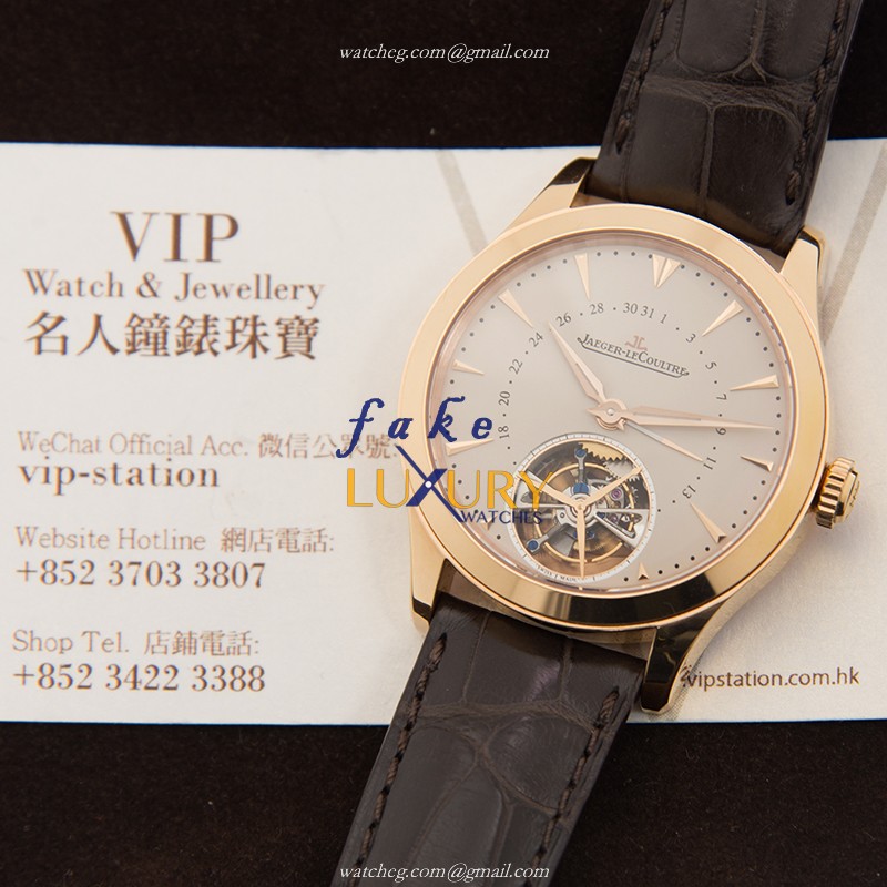 Jaeger-Lecoultre Q1652410 Master Ultra Thin Automatic 18kt Rose Gold Replica Watch Beige Dial Black - Image 5
