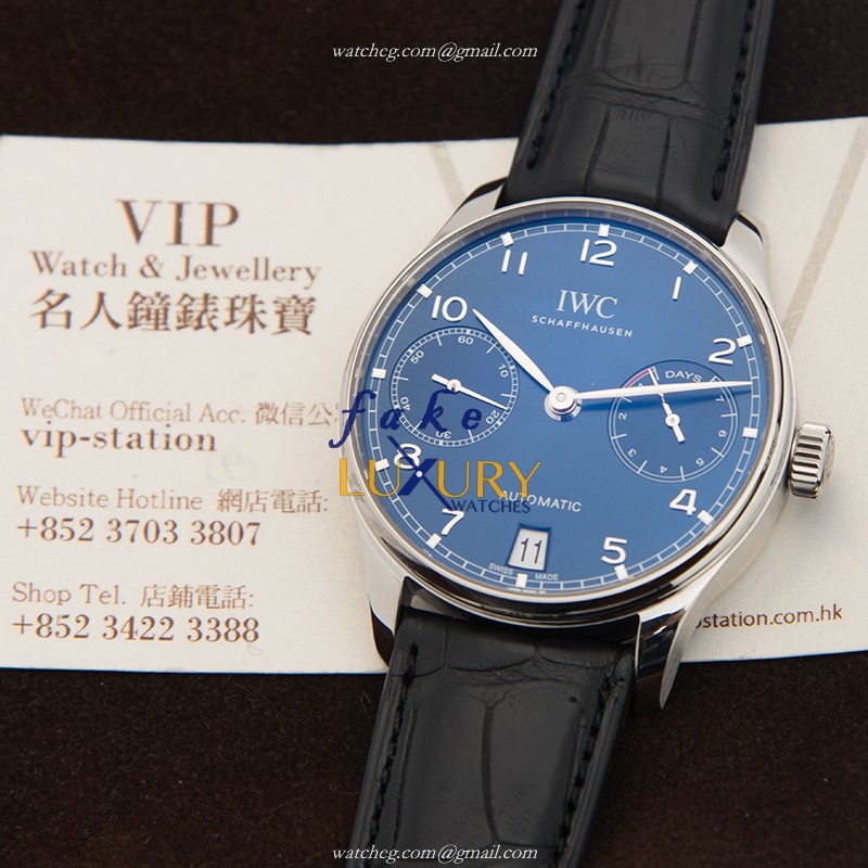 IW500710 - IWC Portuguese Replica Watch Blue Dial Automatic Stainless Steel Alligator - Image 5