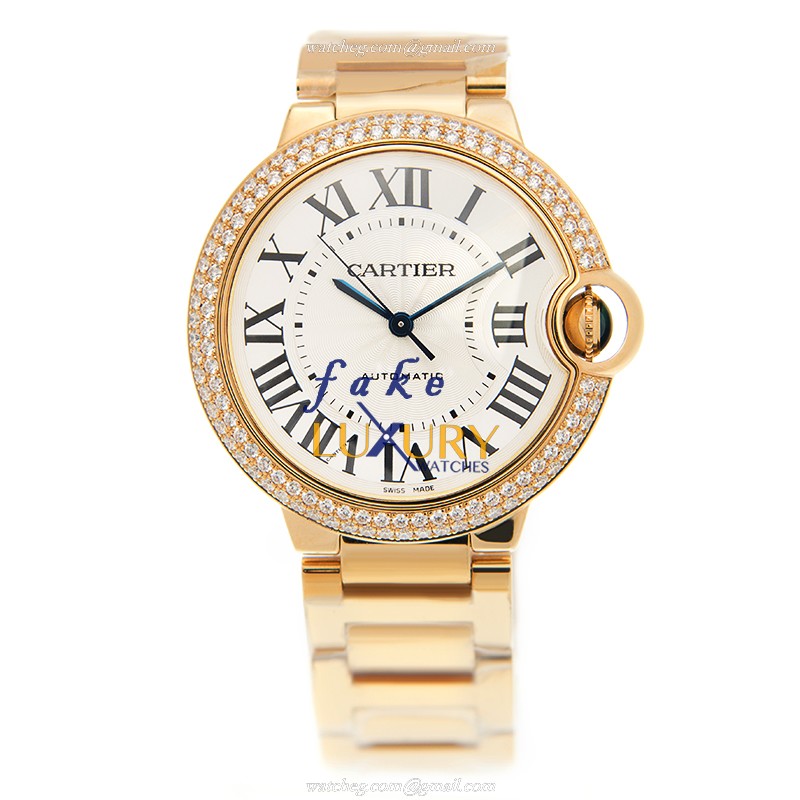 Cartier Ballon Bleu Automatic Replica Watch WE9004Z3 18kt Gold Diamond Silver Dial 36.6mm - Image 2