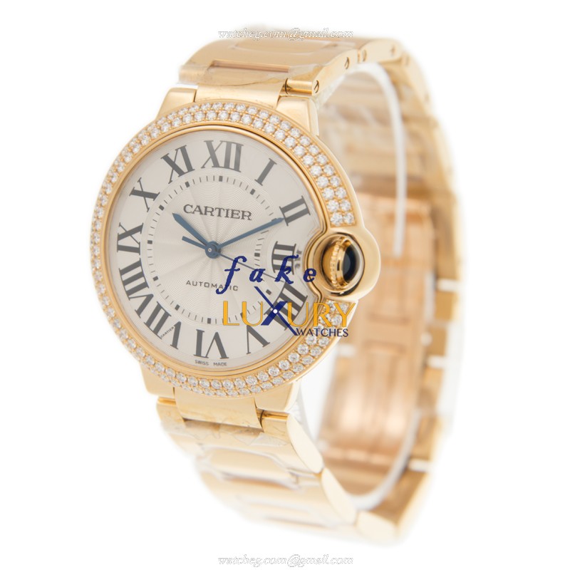 Cartier Ballon Bleu Automatic Replica Watch WE9004Z3 18kt Gold Diamond Silver Dial 36.6mm - Image 3