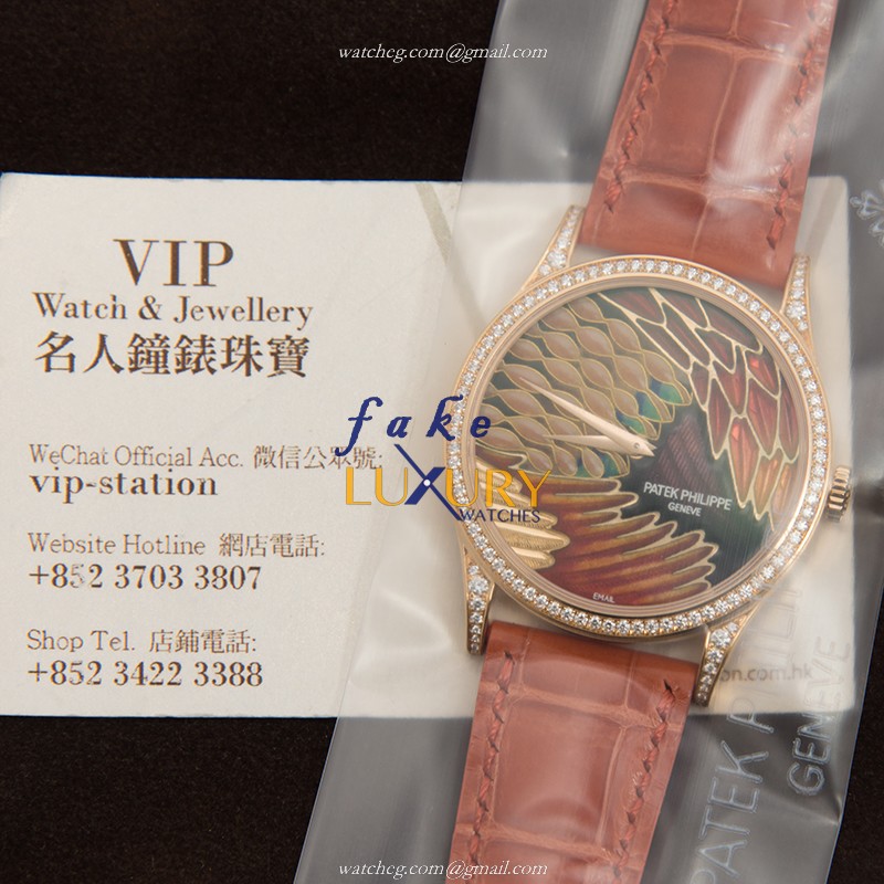 5077/100R-015 - Patek Philippe Calatrava Replica Watch - 18kt Rose Gold Diamonds - Automatic Orange - Image 4