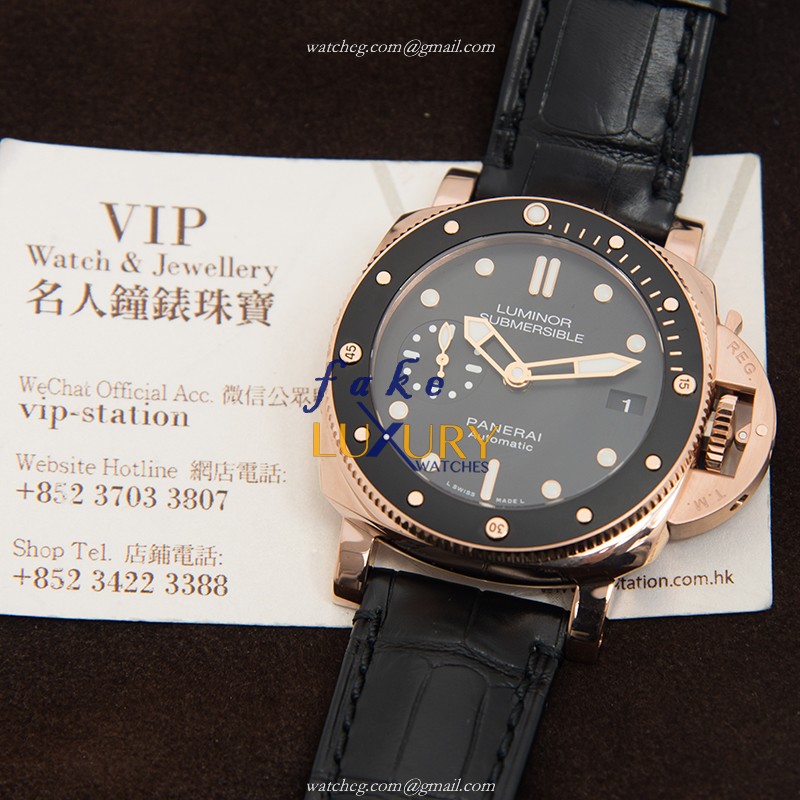 Panerai PAM00684 Luminor 18kt Rose Gold Automatic Black Dial Replica Watch - Image 5