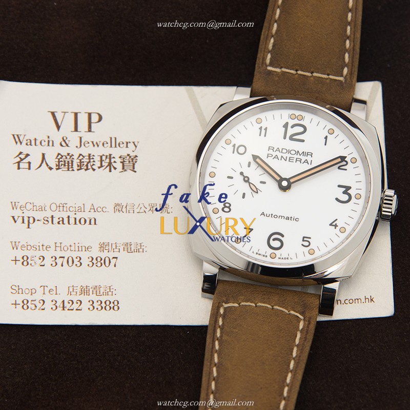 Panerai PAM00655 RADIOMIR Automatic Stainless Steel Replica Watch, White Dial, Dark Brown Cowhide - Image 5