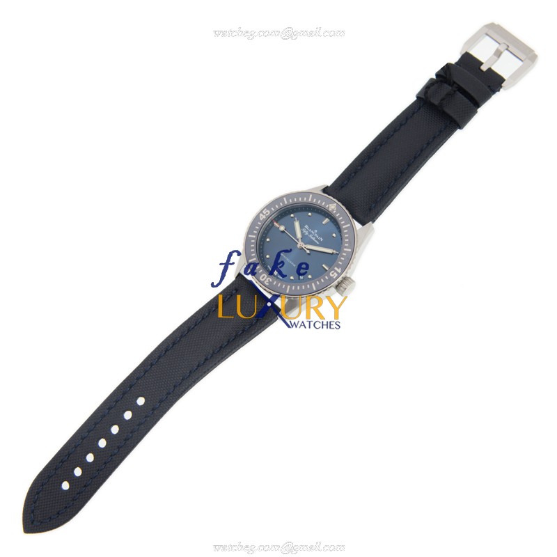 Blancpain 5100-1140-O52A Fifty Fathoms Replica Watch, Automatic, Blue Dial, Steel Case, Leather - Image 2