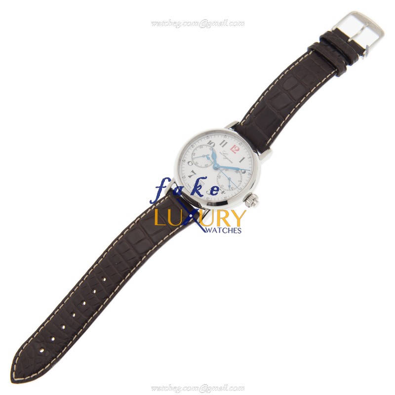 Longines L2.755.4.23.3 Master Auto Stainless Steel Replica Watch, White Dial, Dark Brown Alligator - Image 2