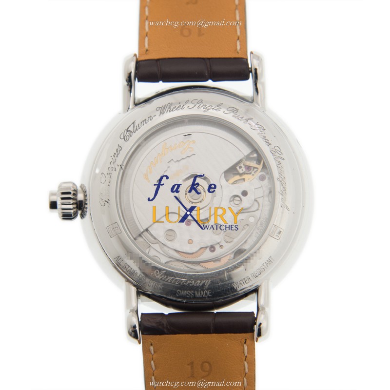 Longines L2.755.4.23.3 Master Auto Stainless Steel Replica Watch, White Dial, Dark Brown Alligator - Image 3