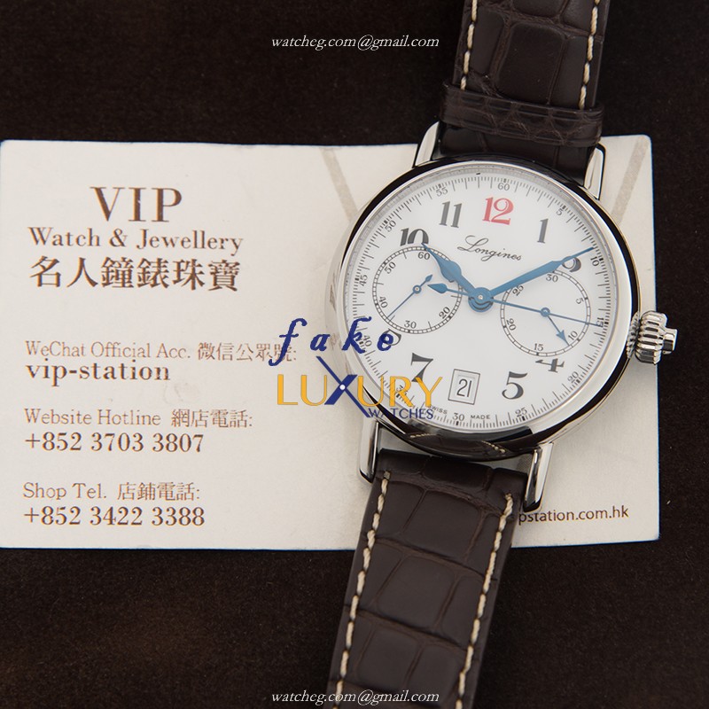 Longines L2.755.4.23.3 Master Auto Stainless Steel Replica Watch, White Dial, Dark Brown Alligator - Image 5