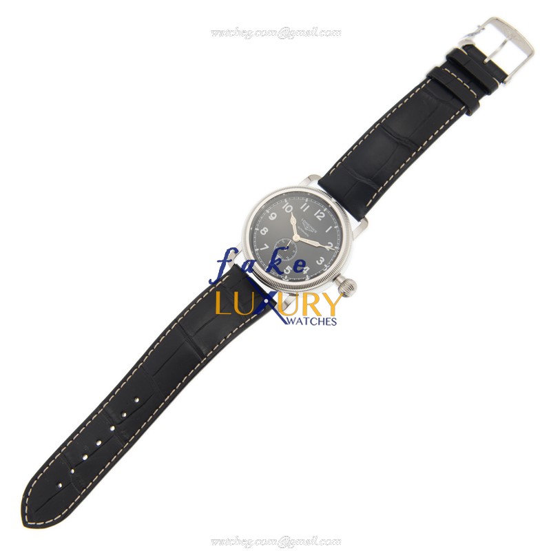 Longines L2.777.4.53.0 Heritage Replica Watch, Automatic, Black Dial, Steel Case, Alligator Strap - Image 2