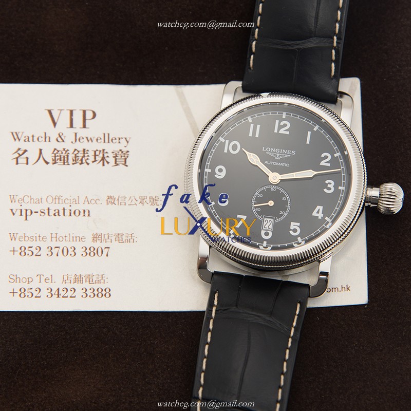 Longines L2.777.4.53.0 Heritage Replica Watch, Automatic, Black Dial, Steel Case, Alligator Strap - Image 5