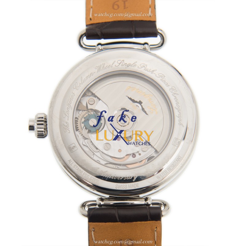 Longines L2.776.4.21.3 HERITAGE Auto Stainless Steel Watch - White Dial - Alligator Strap - Replica - Image 3