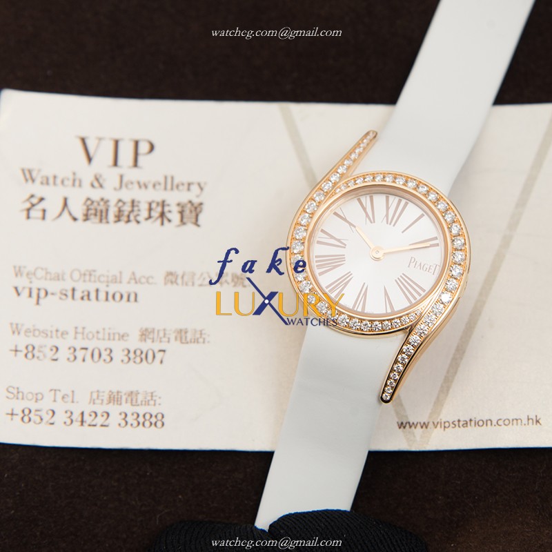 Piaget G0A42151 Limelight Quartz 18kt Rose Gold Diamonds White Satin Replica Watch - Image 5