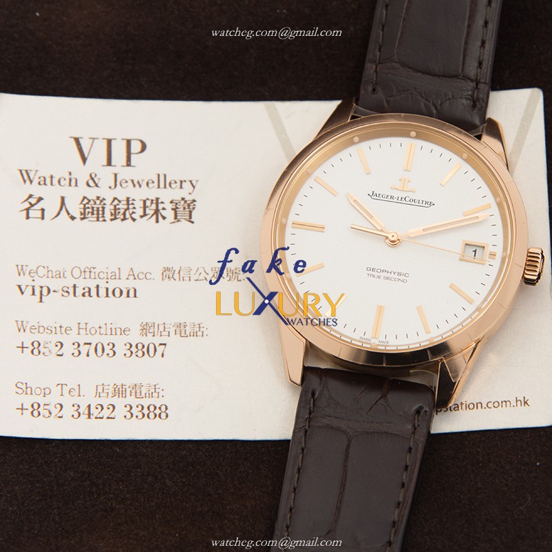 Jaeger-Lecoultre Q8012520 GEOPHYSIC Automatic 18kt Rose Gold - Silver Dial - Leather Strap Replica - Image 5