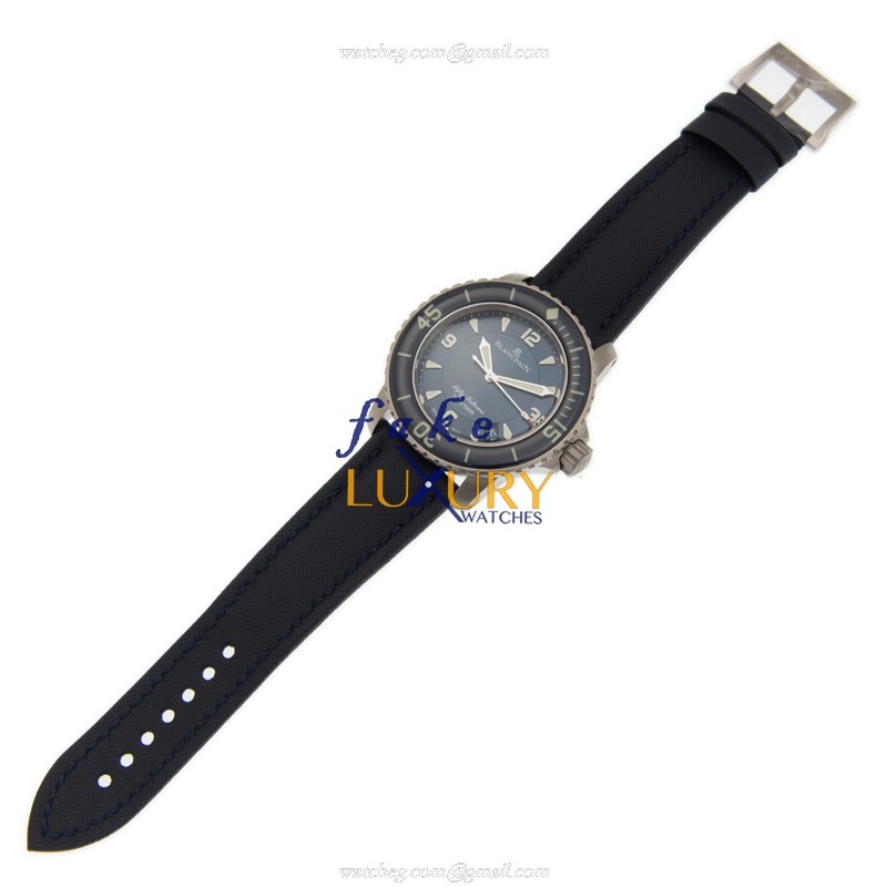 Blancpain 5015D-1240-52A Fifty Fathoms Replica Watch, Automatic, Blue Dial, Steel Case, Leather - Image 2