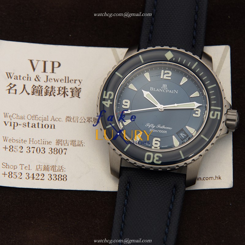 Blancpain 5015D-1240-52A Fifty Fathoms Replica Watch, Automatic, Blue Dial, Steel Case, Leather - Image 5