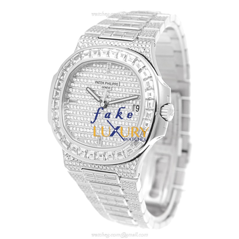 Patek Philippe Nautilus 5719/10G-010 Automatic 18kt White Gold Diamond Silver Dial Replica Watch - Image 3