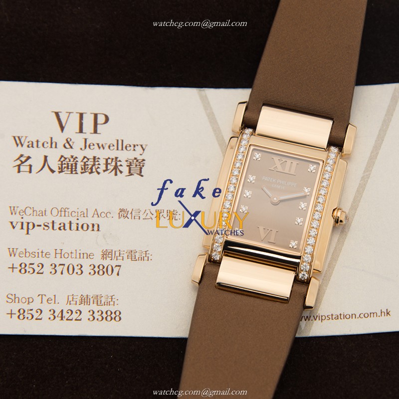 Patek Philippe 4920R-001 TWENTY-4 Replica Watch, Quartz Movement, 18kt Rose Gold Case, Brown Silk - Image 5