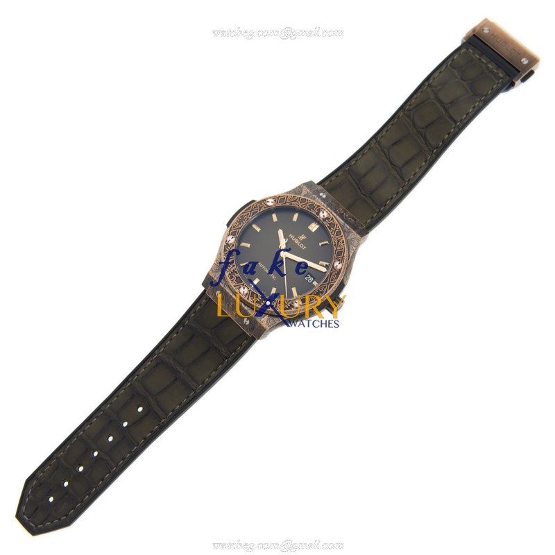Hublot 511.BZ.6680.LR.OPX17 Automatic Bronze Green Dial Alligator Strap Replica Watch - Image 2