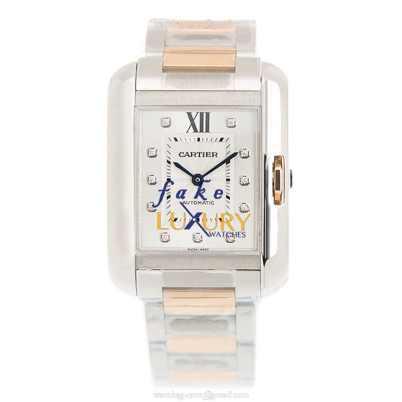 Cartier WT100034 TANK Automatic Stainless Steel - Silver Dial - 18kt Rose Gold & Steel Strap - Image 2