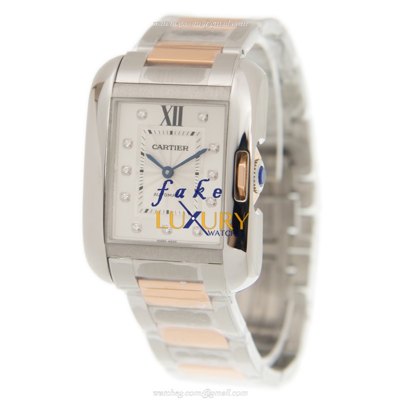 Cartier WT100034 TANK Automatic Stainless Steel - Silver Dial - 18kt Rose Gold & Steel Strap - Image 3