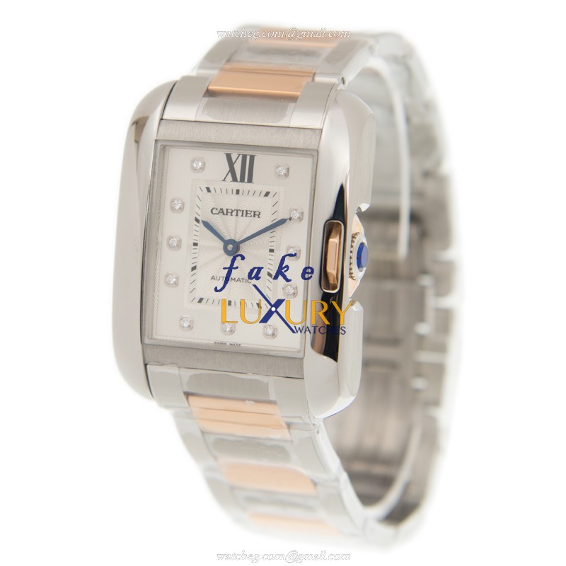 Cartier WT100034 TANK Automatic Stainless Steel - Silver Dial - 18kt Rose Gold & Steel Strap - Image 4