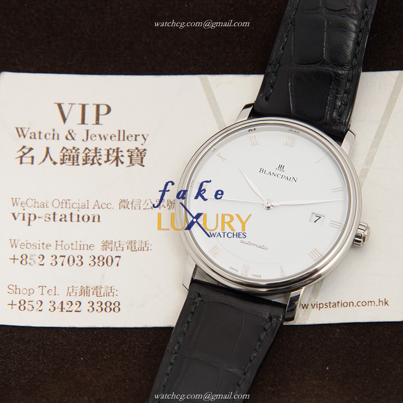 Blancpain 6223-1127-55A Villeret Automatic Stainless Steel White Dial Alligator Strap Replica Watch - Image 5