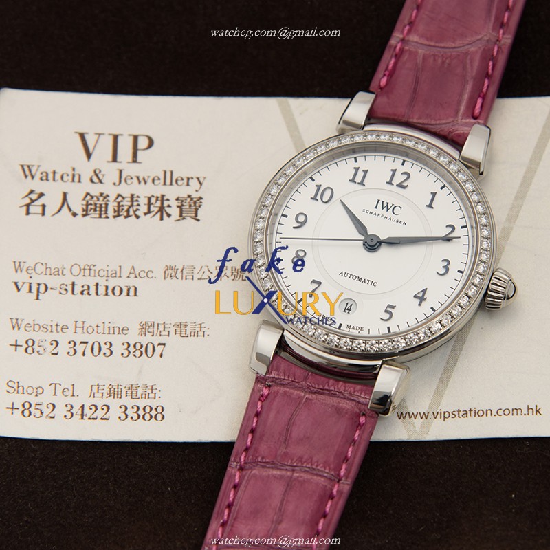 IW458308 - IWC Da Vinci Replica Watch Automatic Stainless Steel Diamonds White Dial Purple Strap - Image 5