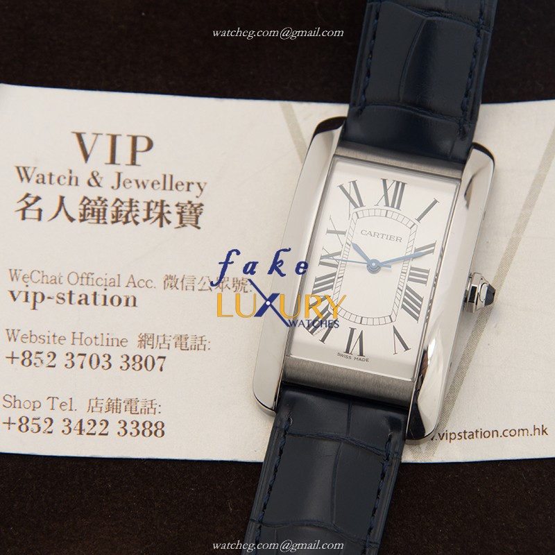 WSTA0018 - Cartier Tank Automatic Replica Watch Silver Dial Blue Alligator Strap - Image 5