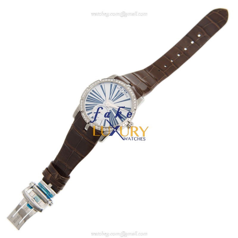 DBEX0463 - Roger Dubuis Excalibur Replica Watch - Automatic White Dial Brown Alligator Strap - Image 2