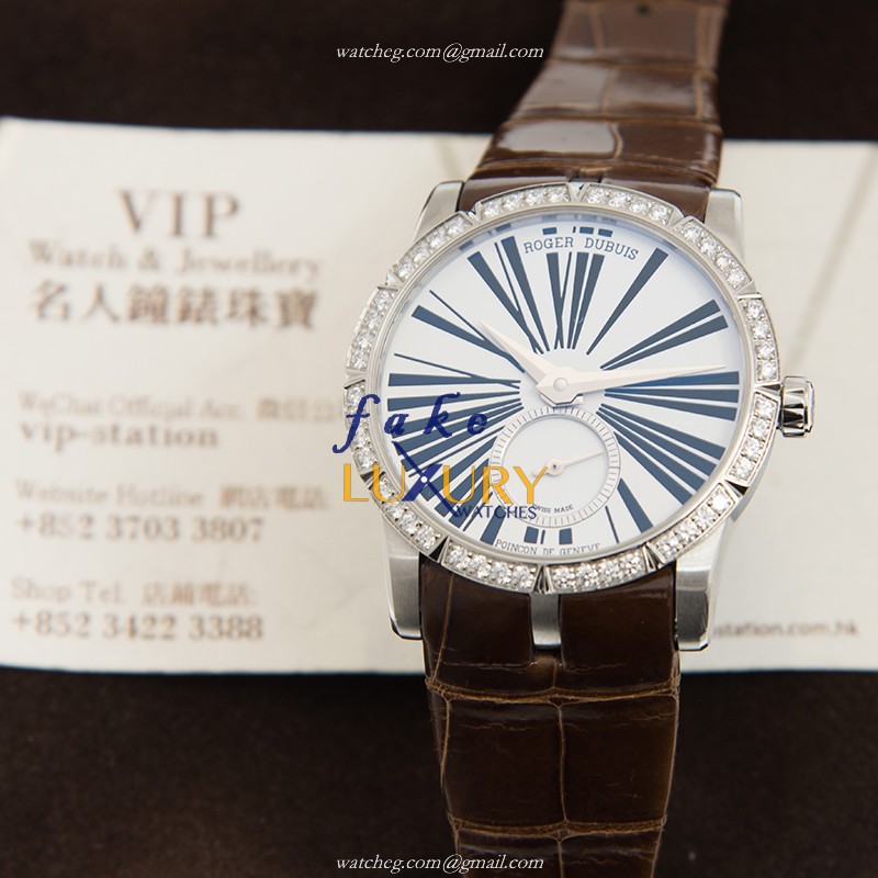 DBEX0463 - Roger Dubuis Excalibur Replica Watch - Automatic White Dial Brown Alligator Strap - Image 5