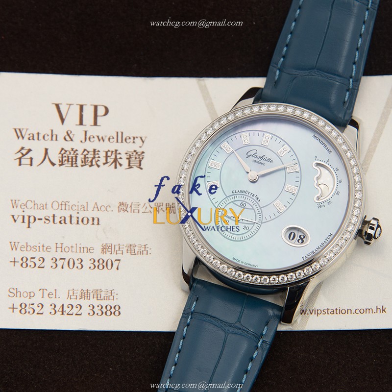 Glashutte 1-90-12-03-12-02 PANO Replica Watch - Blue Dial - Automatic - Steel Case - Alligator Strap - Image 5