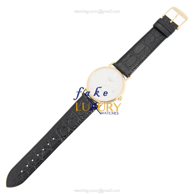 Longines L4.921.2.12.2 Replica Watch Automatic Movement PVD Gold Case White Dial Alligator Strap - Image 2