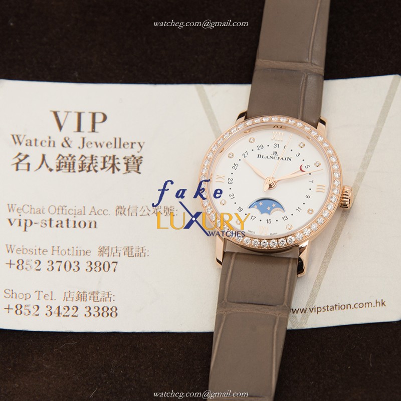 Blancpain Villeret 6106-2987-55A Automatic 18kt Rose Gold & Diamonds White Dial Brown Alligator - Image 5