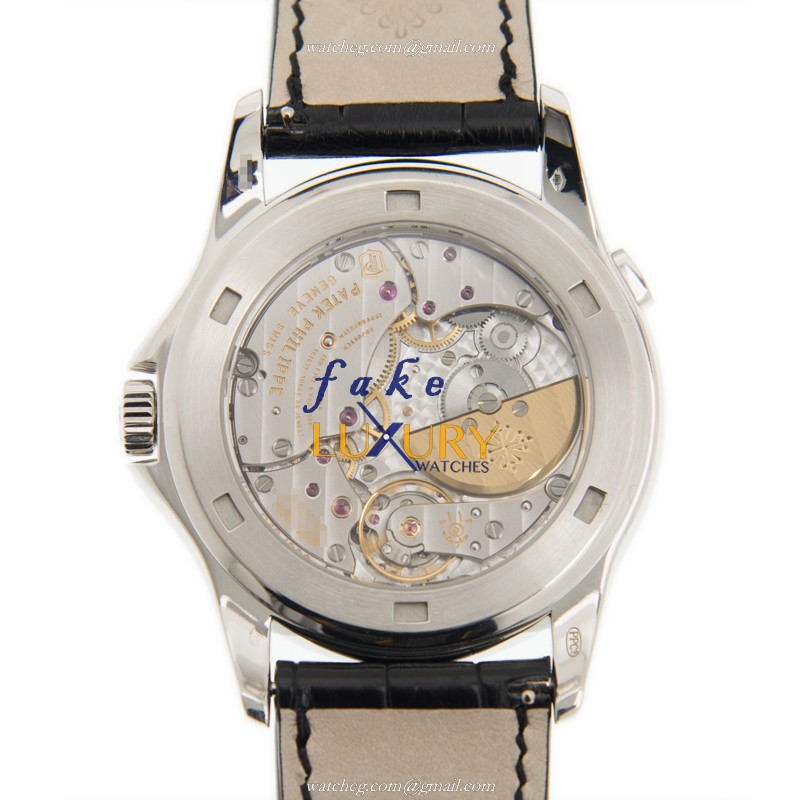 Patek Philippe 5130/10P-010 COMPLICATIONS Automatic Platinum Silver Dial Leather Strap Replica Watch - Image 3