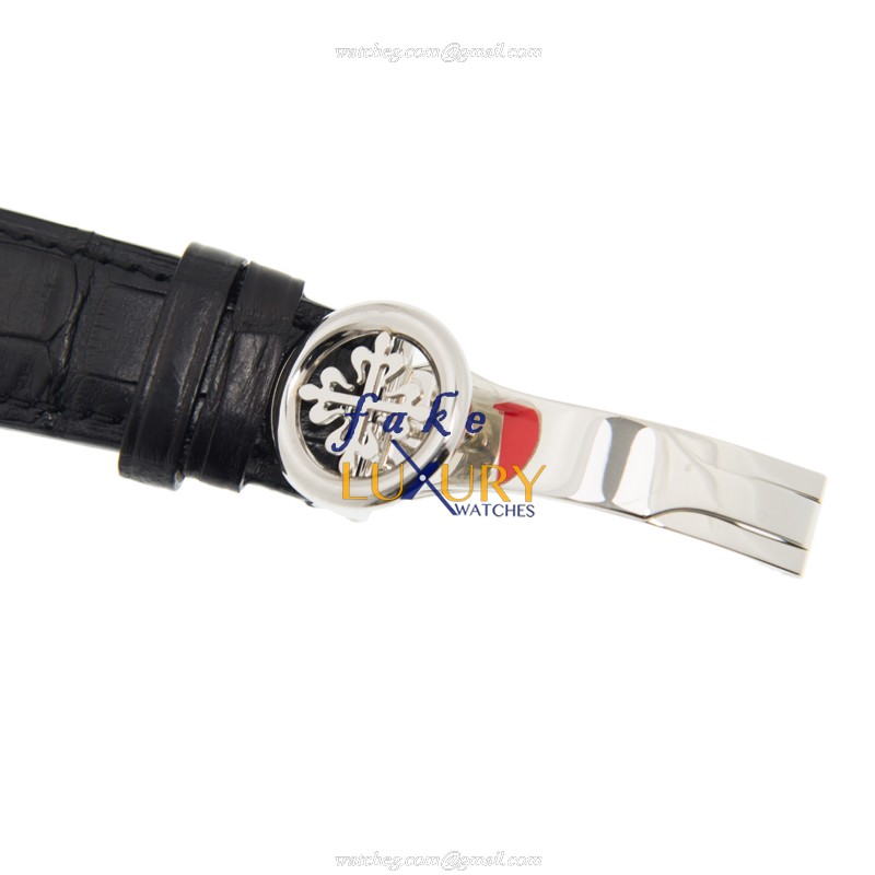Patek Philippe 5130/10P-010 COMPLICATIONS Automatic Platinum Silver Dial Leather Strap Replica Watch - Image 4