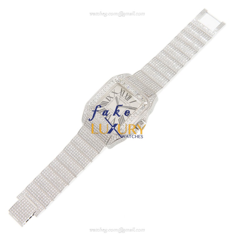 Cartier W20073X8-100XL SANTOS Automatic 18kt White Gold Diamond Silver Replica Watch - Image 2