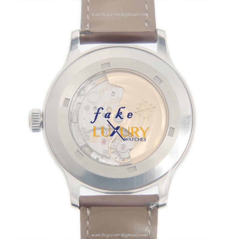 Patek Philippe 5522A-001 Calatrava Replica Watch, Automatic Movement, Blue Dial, Steel Case, Brown - Image 3
