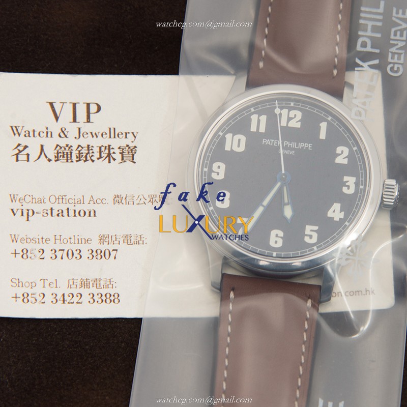 Patek Philippe 5522A-001 Calatrava Replica Watch, Automatic Movement, Blue Dial, Steel Case, Brown - Image 4