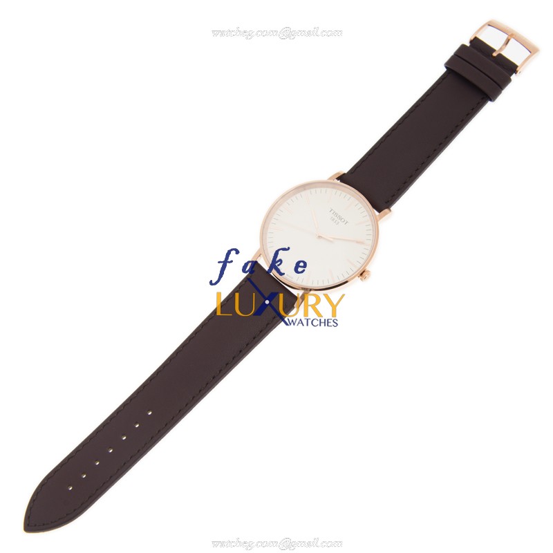 T109.610.36.031.00 - Tissot T-Classic Replica Watch 18kt Rose Gold Quartz White Dial Brown Leather - Image 2