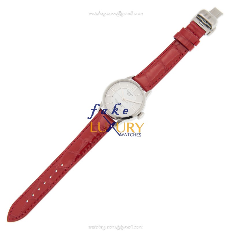 Tissot T099.207.16.118.00 Replica Watch, White Dial, Steel Case, Automatic Movement, Red Leather - Image 2